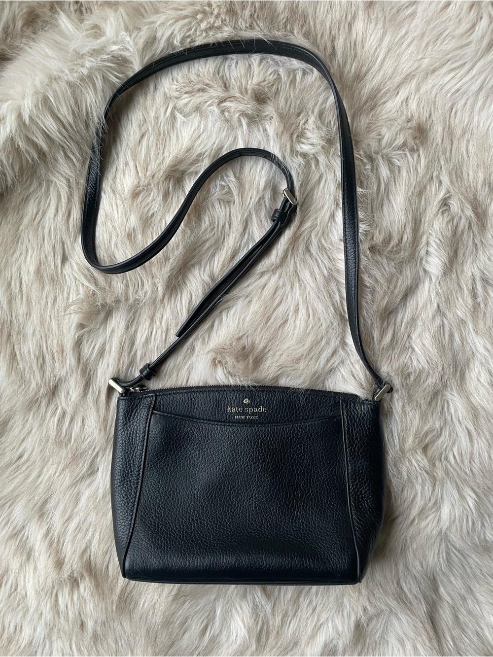 kate spade Monica Pebbled Black Leather Small Crossbody with Gold Foil Logo